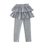 Meresysid Little Girls Kids Toddler Girls School Uniform Pants Leggings With Skirts Stretch Warm Jegging Gray